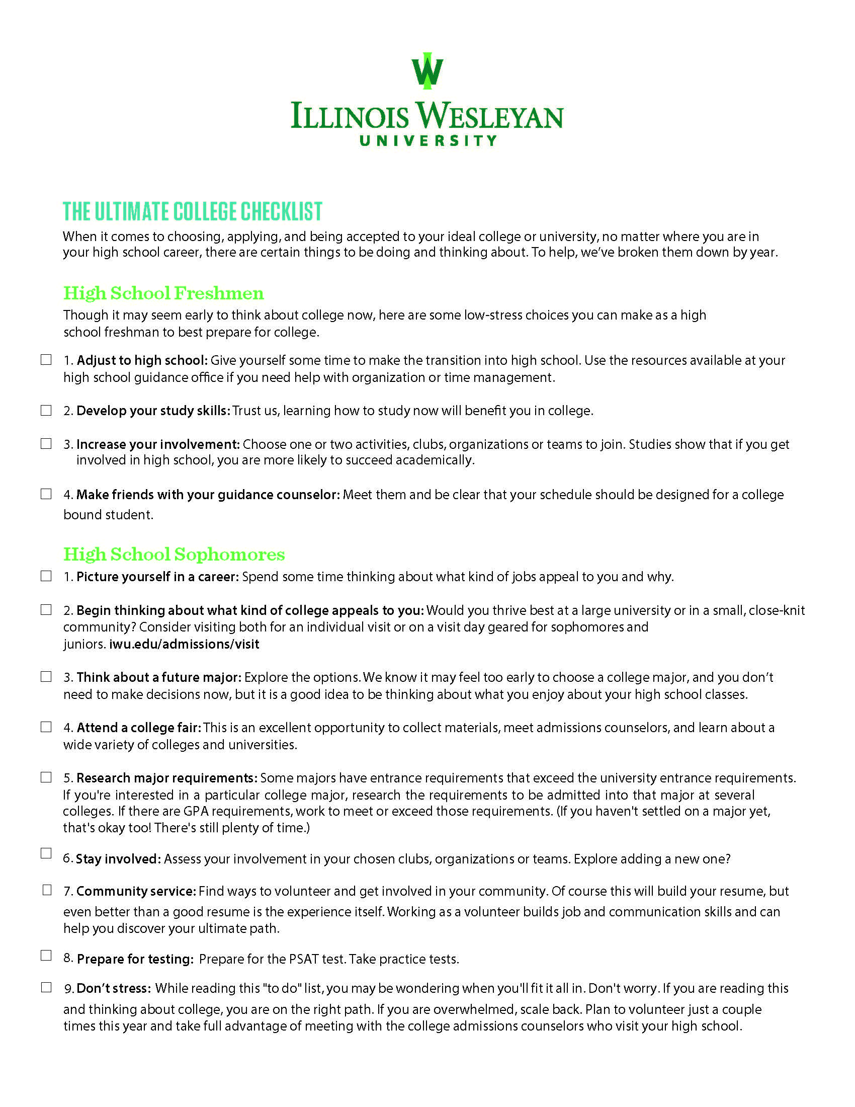 Click to view College Prep Checklist PDF
