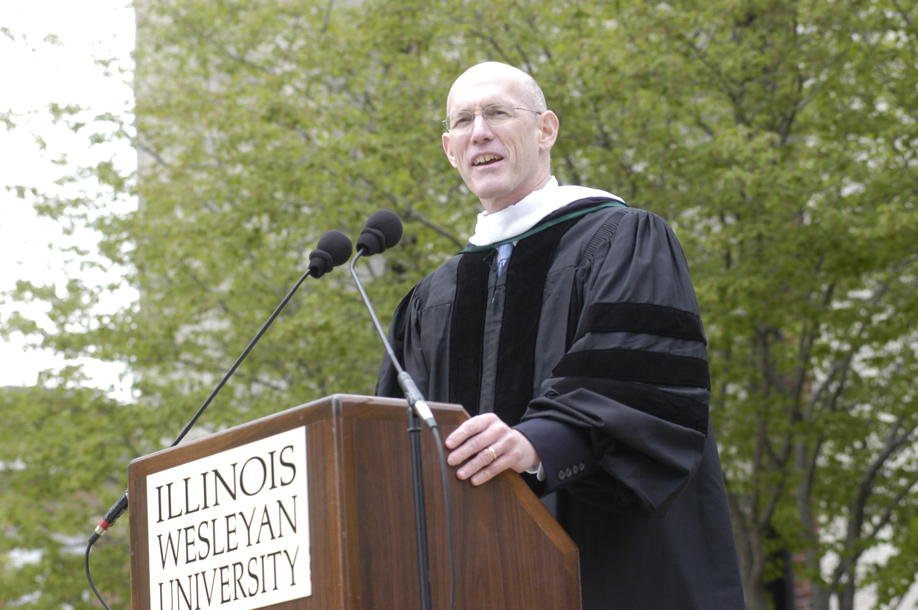 Poland provided the keynote address at Illinois Wesleyan’s Commencement ceremony in 2005.