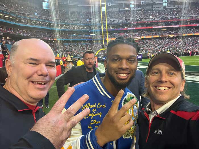 The NFL invited Tim and other members of the UC Medical Center staff to the Super Bowl in 2023, which Hamlin had recovered enough to attend. Photo credit: Tim Pritts
