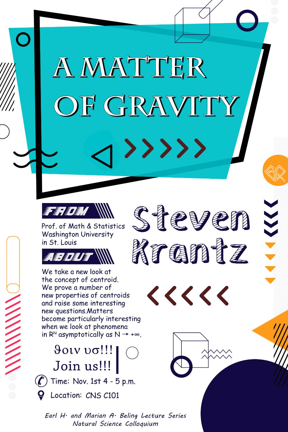 A Matter of Gravity lecture on Nov 1 4-5 PM