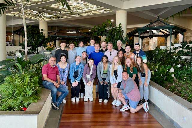 Students in the hotel lobby of Gran Costa Adeje