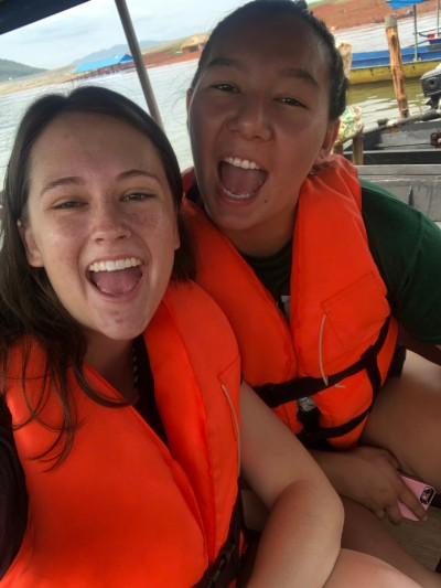 Angela and Annika on a boat