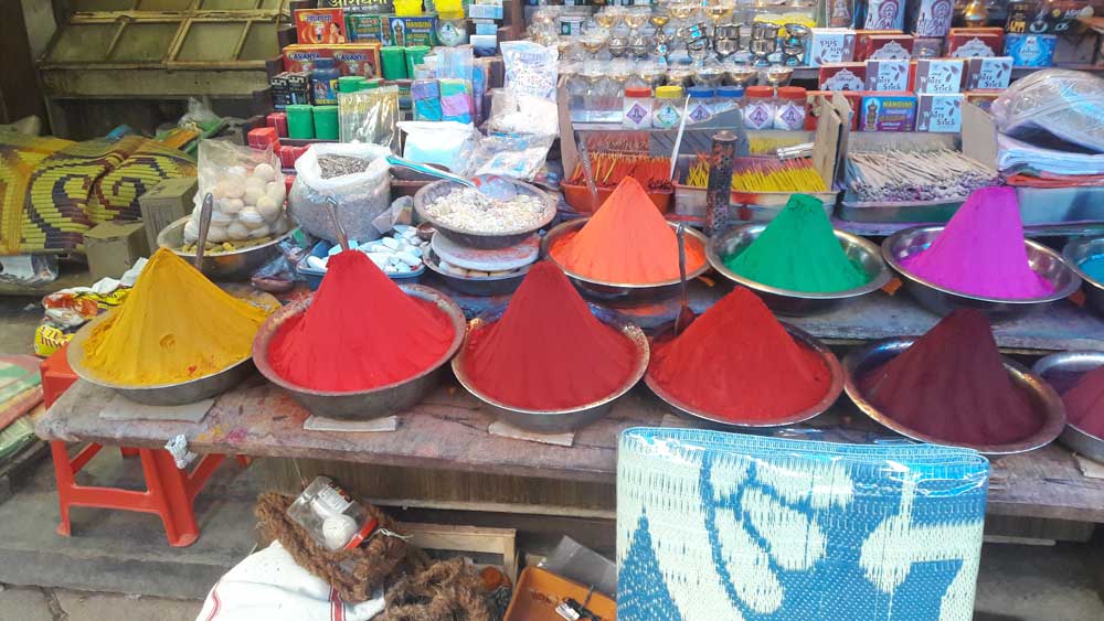 Bright natural dyes at Market in Mysore, India