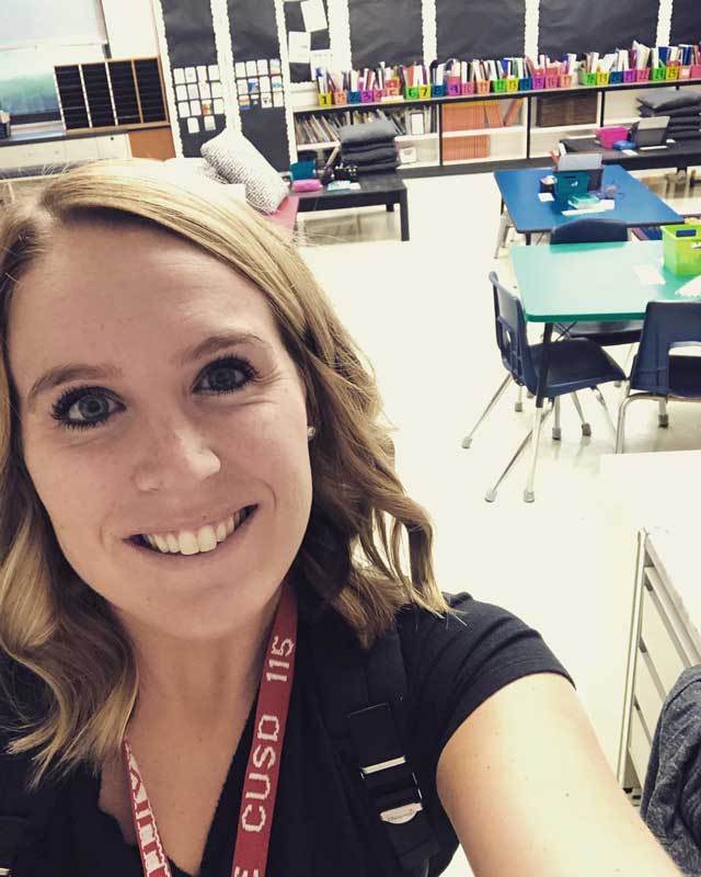 Selfie of Stephanie Prentice in her classroom