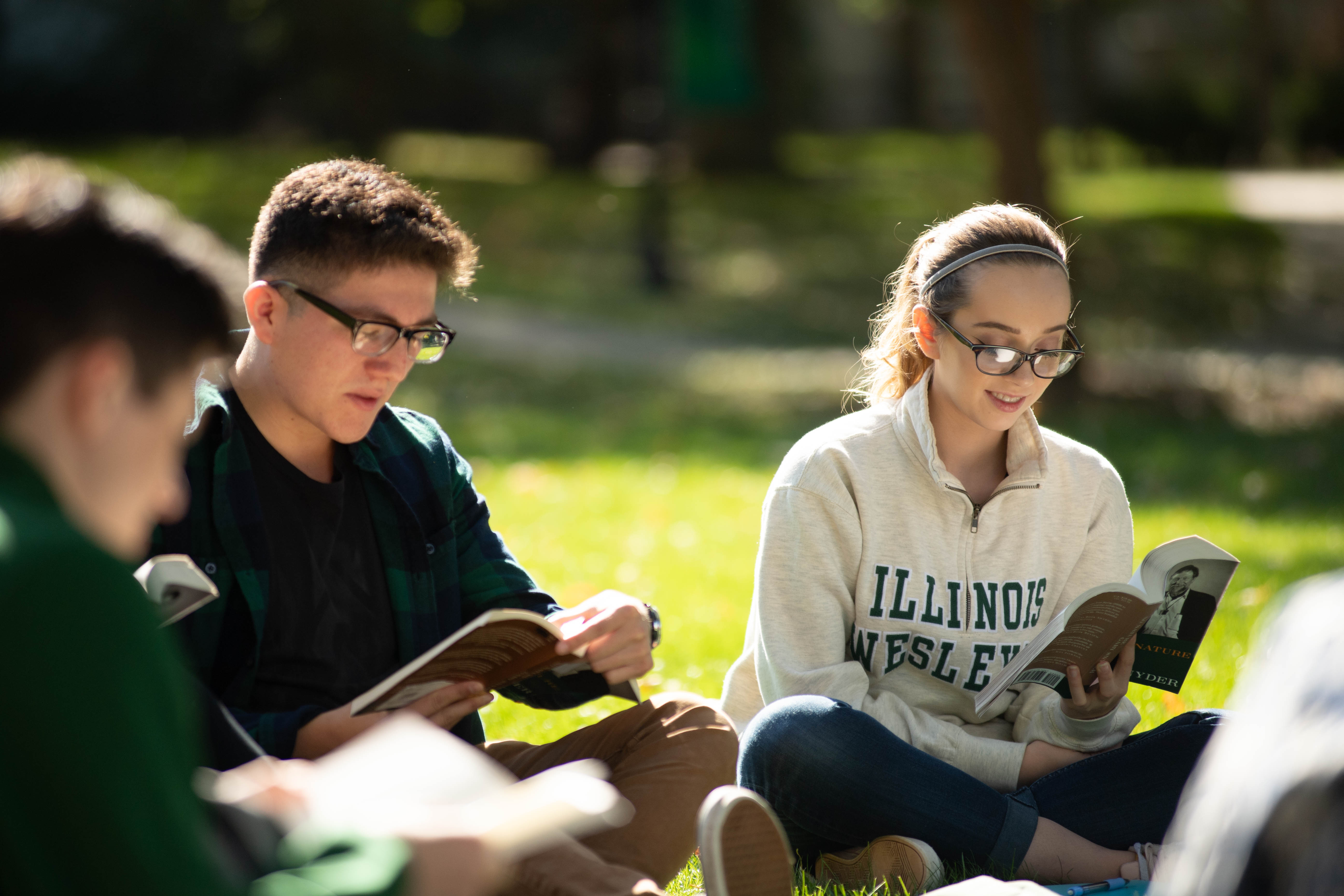 Students studying on quad