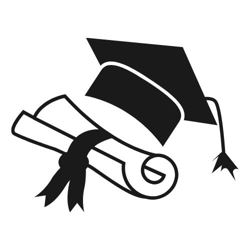 Outline of a mortarboard and rolled up graduation certificate