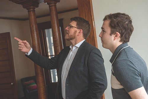 Talluto and Rowan Hanold ’20 discuss a recent upgrade at Wesleyan Manor in January 2020. 