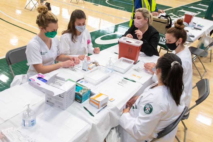 Illinois Wesleyan nursing students administered COVID-19 vaccines during two sessions of an on-campus vaccine clinic this spring.