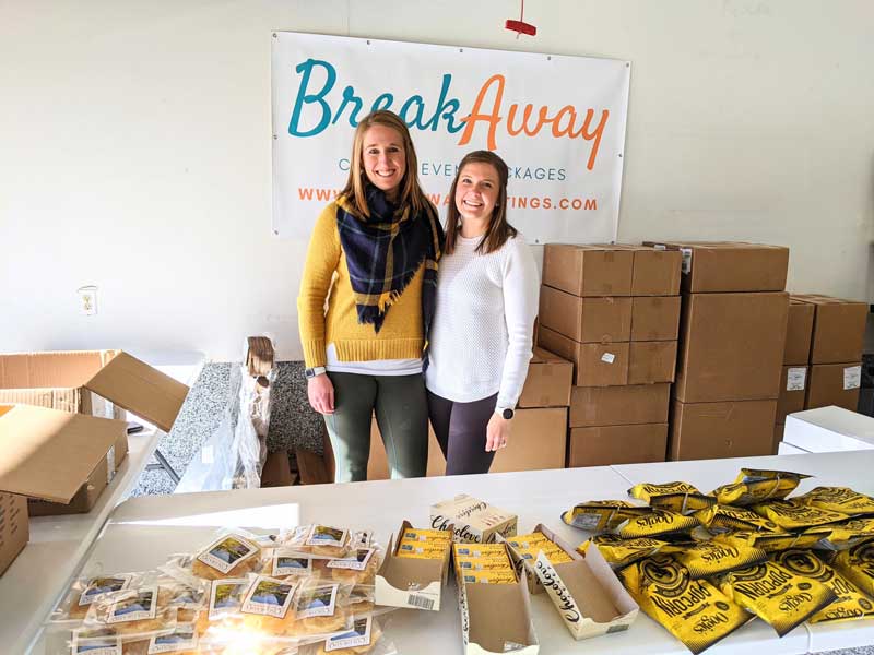 Angela (Tomazin) Hesemann ’09 (left) launched BreakAway Meetings with best friend Kim Carlson (right) after both were laid off from jobs in the hospitality industry.