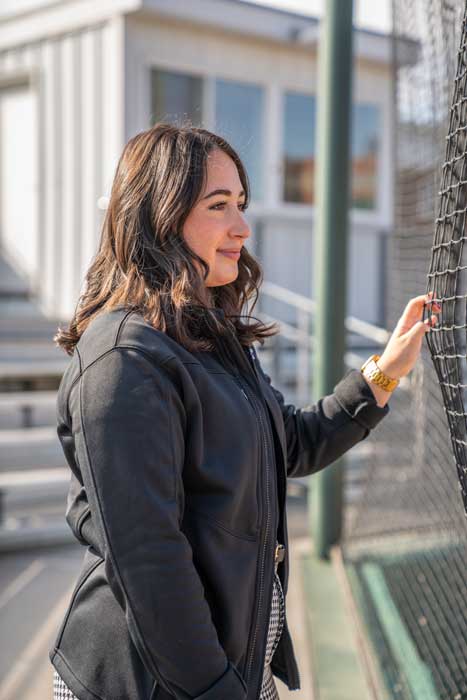 Toni looks across the IWU softball field where she played as an infield utility while also studying nursing.