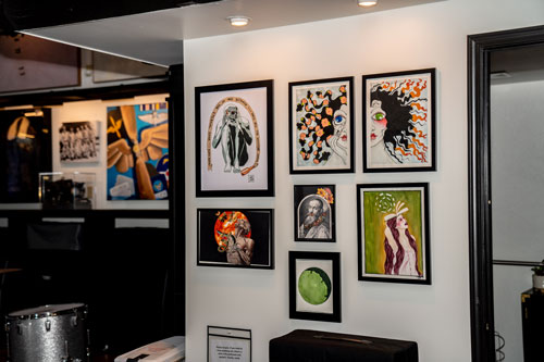 The recording room is also decorated with paintings by local artists Melody Mance and Jeff Bass that add to the creative counter-cultural atmosphere.