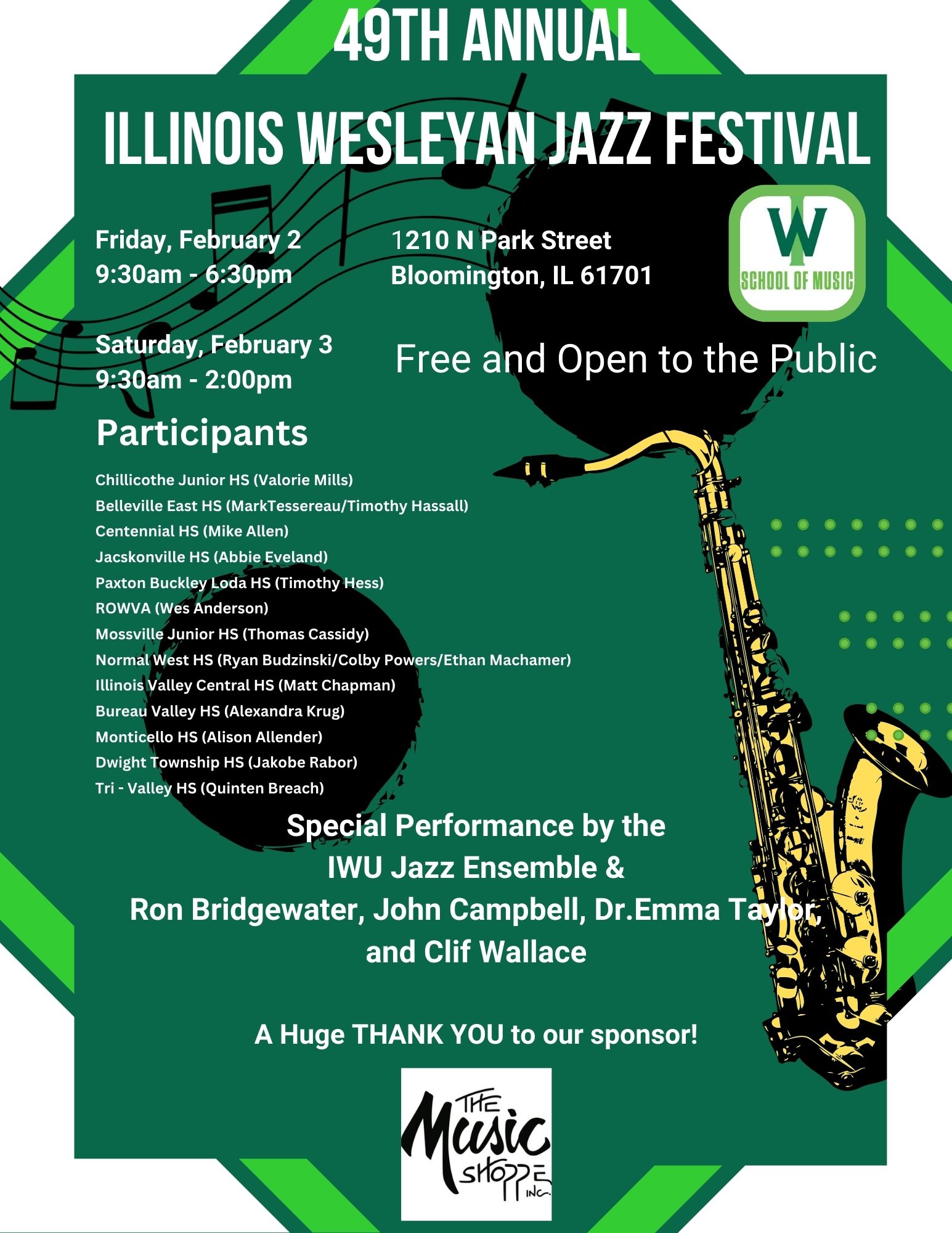 2024 IWU Jazz Festival, Feb 2-3 in Presser Hall - Westbrook Auditorium