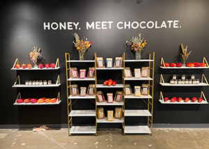 Shelves in shop at Honeymoon Chocolates