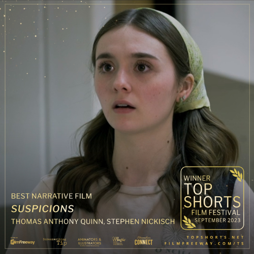 Frame of Valerie Martire ‘24 from student-created film "Suspicions" directed by Professor Tom Quinn and written by Stephen Nickisch ‘25