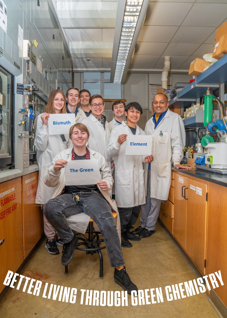 Professor Ram Mohan, far right, with Illinois Wesleyan chemistry students