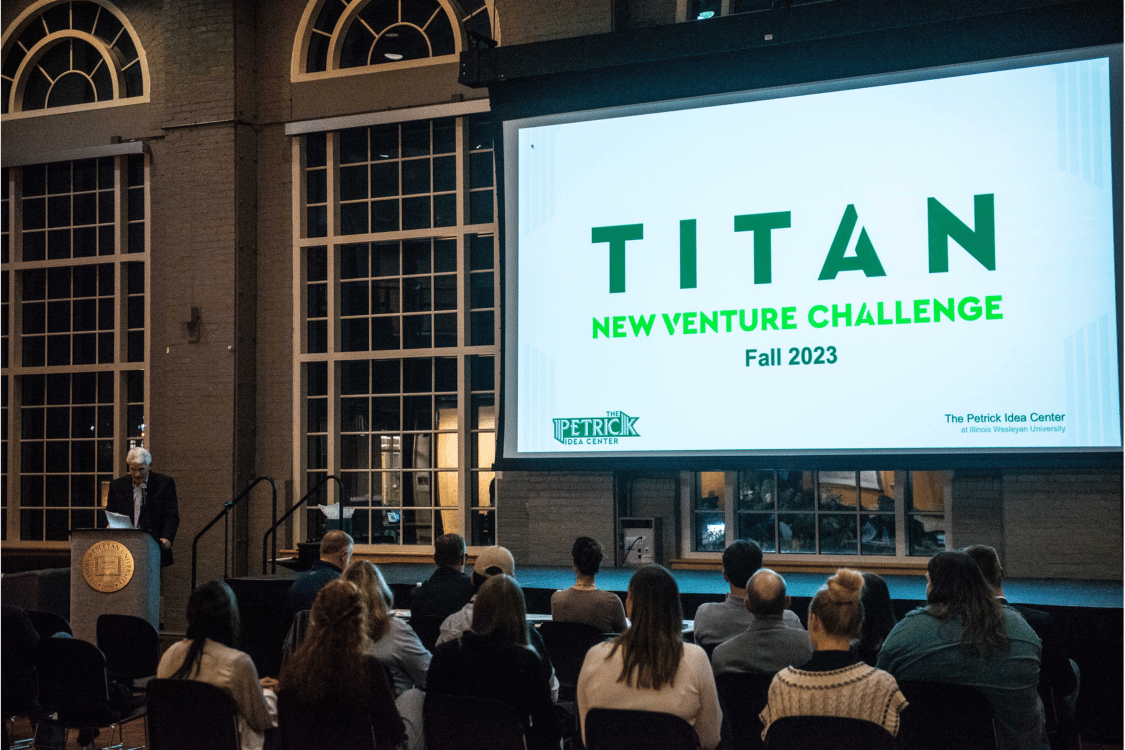 Crowd attending Titan New Venture Challenge presentation in Hansen Student Center