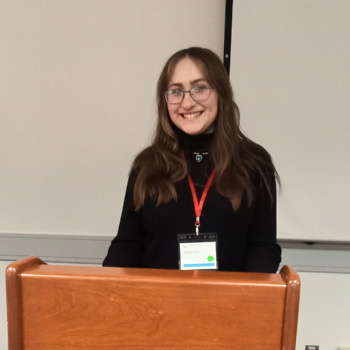 Melinda Burgin standing behind podium during presentation in Washington DC