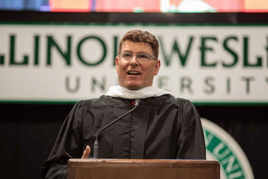 Talluto Commencement Marc Talluto '94 giving commencement address at IWU's 2025 Graduation Ceremony