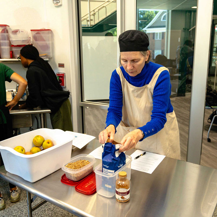 Carolyn Nadeau baking in the Petrick Idea Center food laboratory.