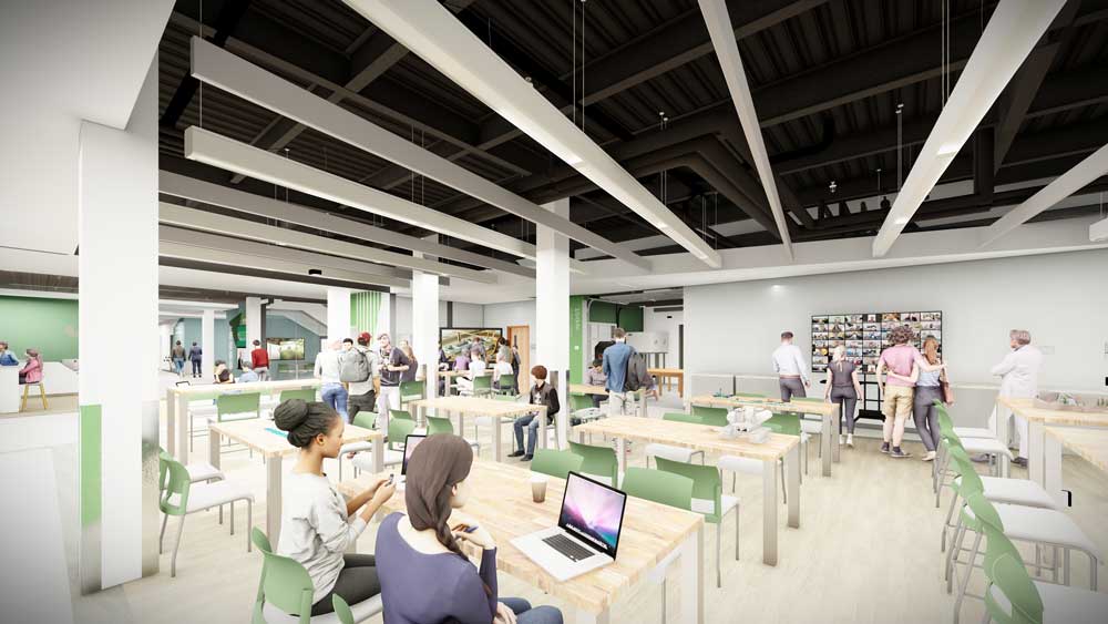 Rendering of proposed first level of The Petrick Idea Center's prototype central area