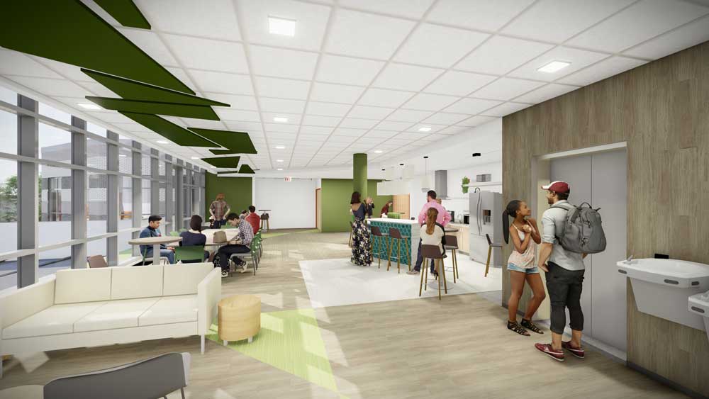Rendering of proposed third level lounge of The Petrick Idea Center 