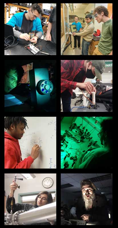 Collage of photos from physics labs