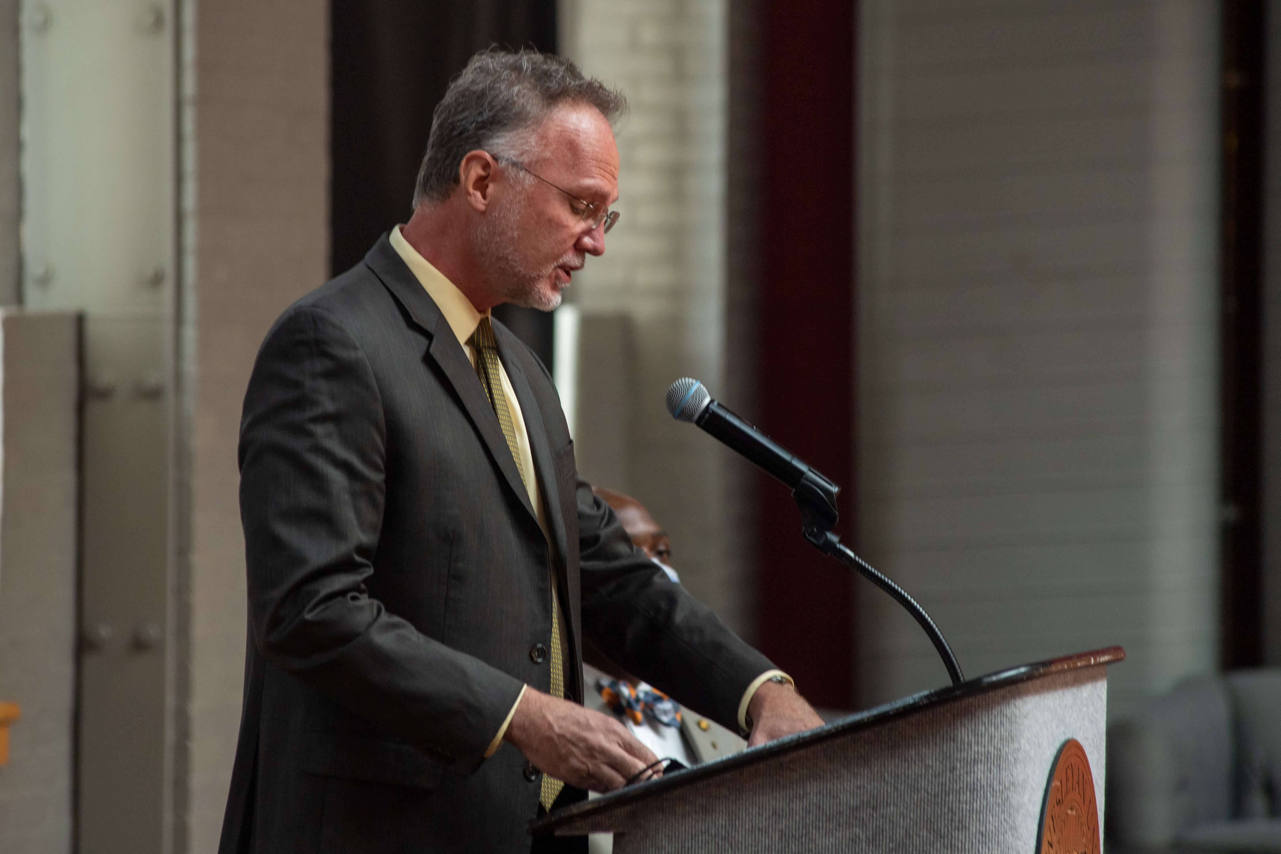 Dean Mark Brodl speaks at the Teach-In