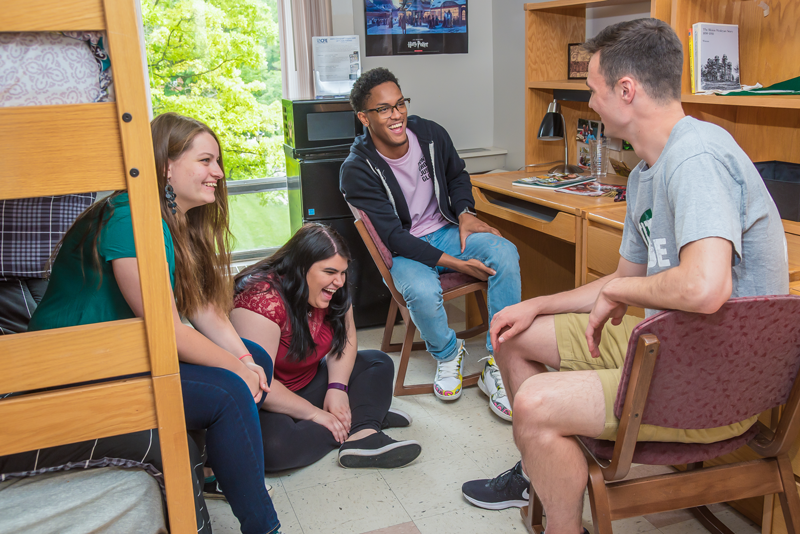 Students hanging out in residence hall