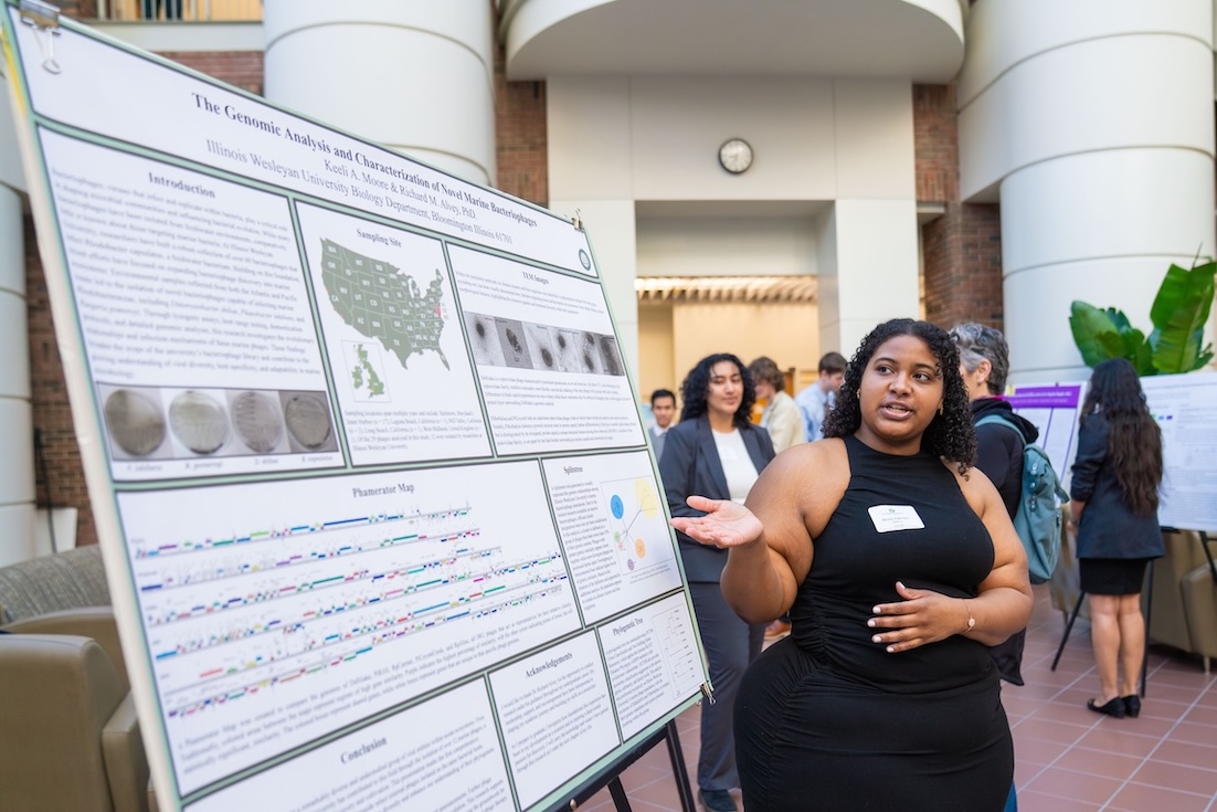 student presenting research