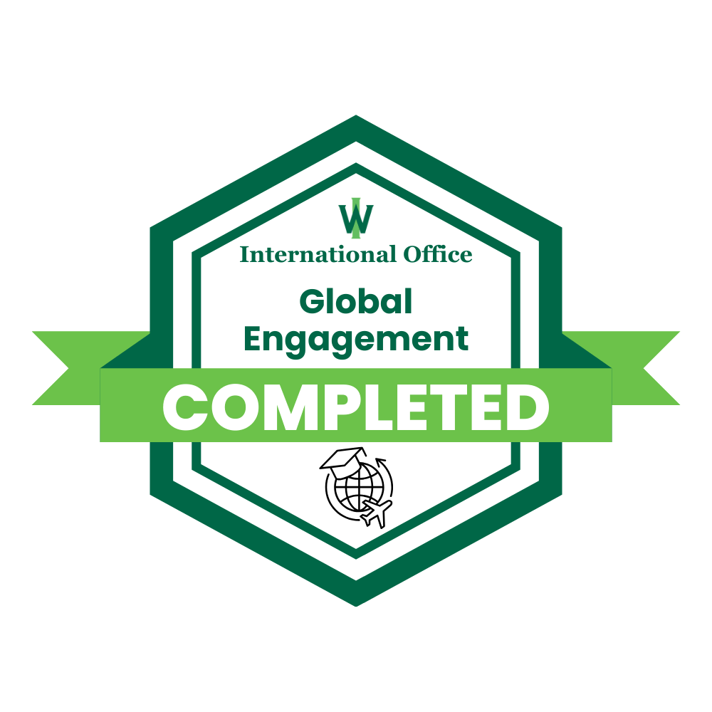 Digital badge from IWU International Office recognizing completion of Global Engagement.