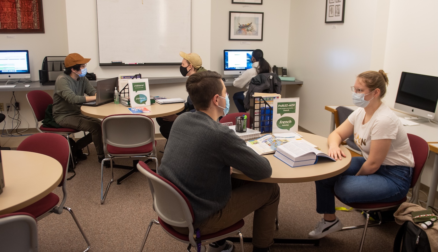 Language Resource Center Students sitting in Language Resource Center.